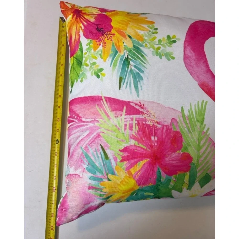 Tropical Flamingo Pink Hibiscus Floral Decorative Throw Pillow 18x18 Square